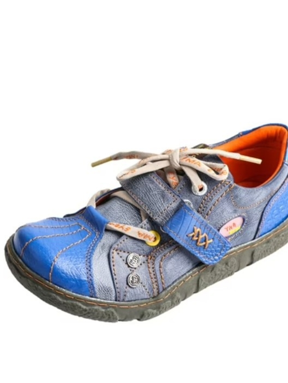 TMA EYES Hand Stitched Leather Sneakers Blue Gray Size 8 EUC